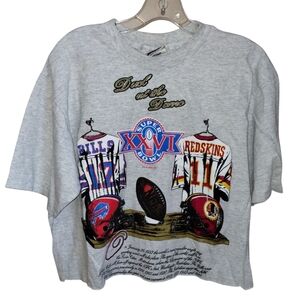 Vtg '92 NFL Super Bowl XXVI Bills v Redskins Cropped T-shirt Grey L USA Mint